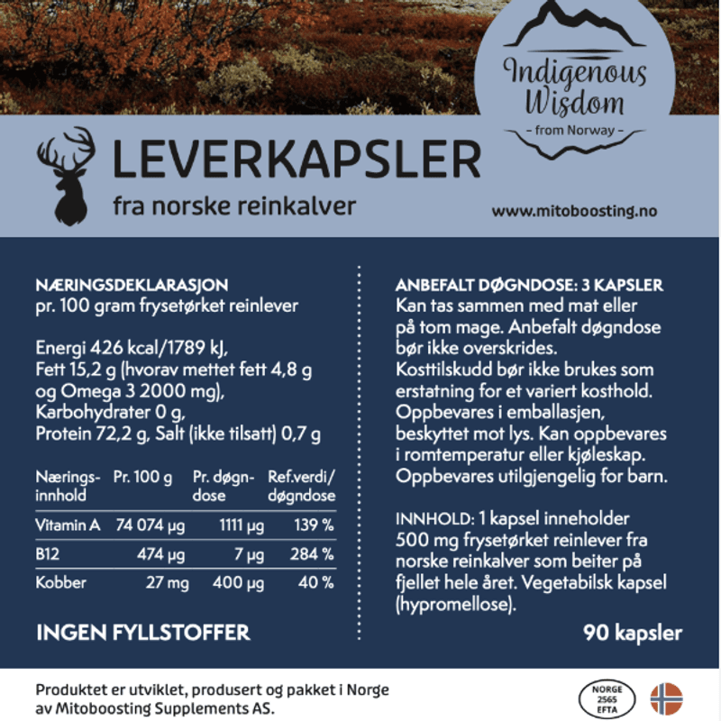 Leverkapsler fra reinkalver, 90 kapsler